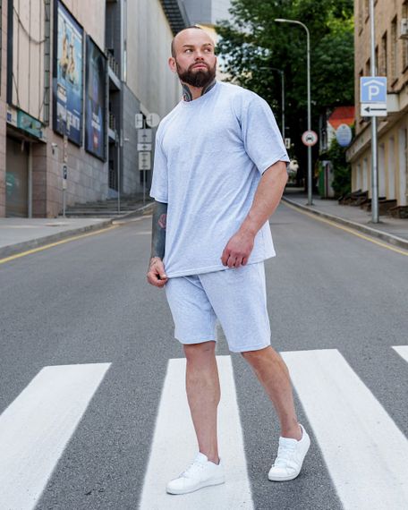 Мужской летний костюм оверсайз с шортами и футболкой BD0023 цвет серый, размер L | Зображення 3