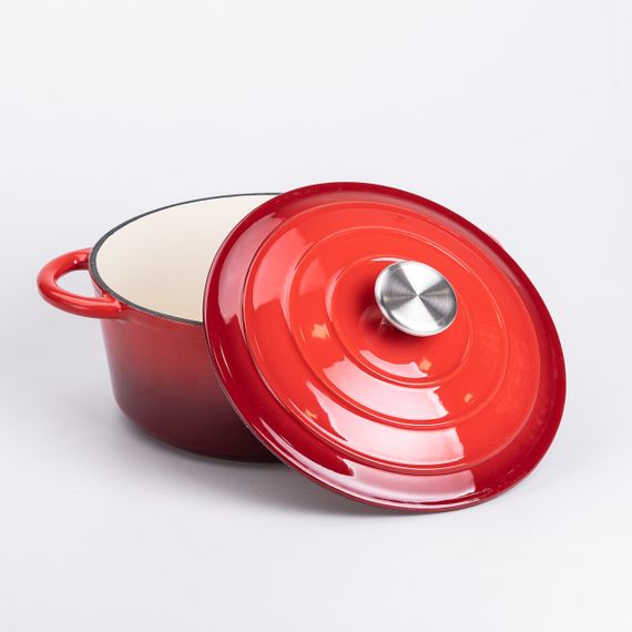 Набор чугунной посуды для приготовления 3 кастрюли и сковорода с эмалированным покрытием Красный | Зображення 4