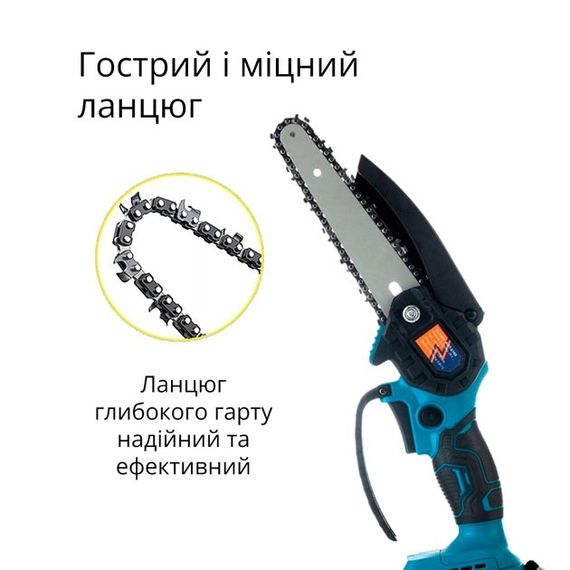 Аккумуляторная цепная мини пила 6"(15см) Domotec 24V для обрезки деревьев и распила дров | Зображення 5