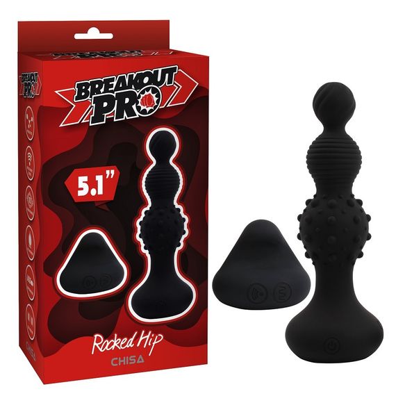 Анальна пробка з вібрацією у вигляді ялинки Chisa Breakout Pro Rocked Hip з різним рельєфом на ярусах, чорна Sex Aura