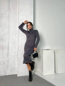 Женское облегающее платье-гольф миди NB24002 серое, размер 50/52