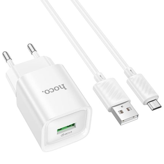 СЗУ Hoco C145A Charm QC3.0 18W (1USB-A) + кабель USB to MicroUSB White | Зображення 2