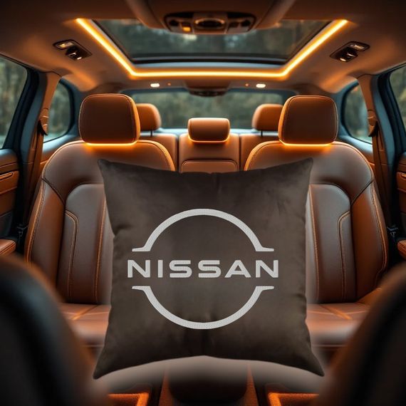 Авто Подушка c вышивкой логотипа марки новый ниссан nissan коричневый автомобилисту 02222