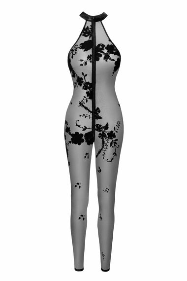 Бодистокинг Noir Handmade F315 Ego flocked mesh halter catsuit Черный 2XL | Зображення 4