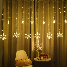 Новогодняя cветодиодная гирлянда шторка "Снежинки и Звезды"