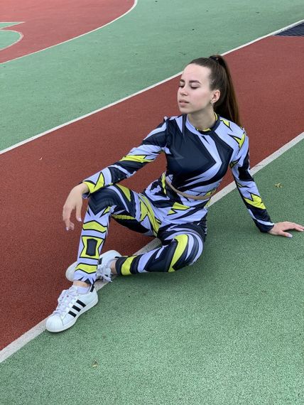 Спортивні легінси 4Profi з принтом "Геометрія" сірий/жовтий (дайвінг) розмір S дайвінг 15698 | Зображення 3