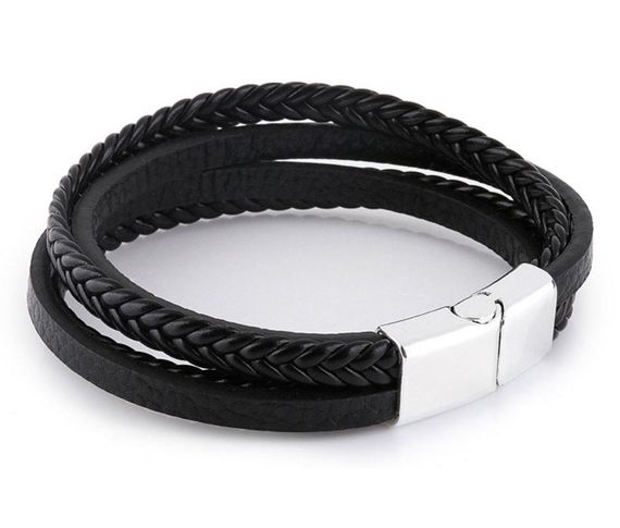 Чоловічий шкіряний браслет Primo Rope 20.5 з магнітною застібкою - Silver | Зображення 2