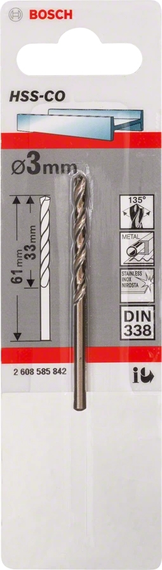 Свердло по металу Bosch HSS-Co, DIN 338, 3х33мм, 1шт (2.608.585.842) | Зображення 2
