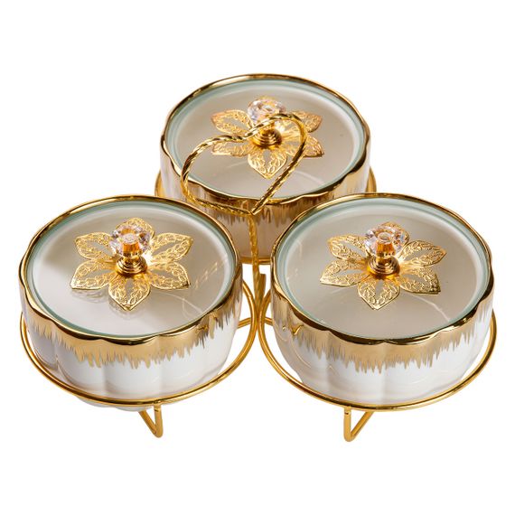 Менажниця порцелянова на металевій підставці на 3 секції HP-1208 | Зображення 4