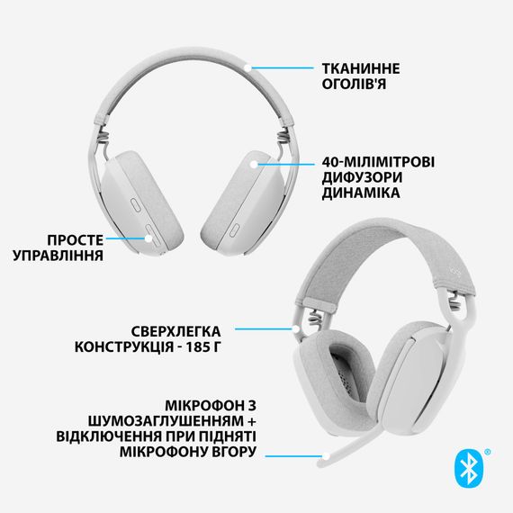 Навушники Logitech Zone Vibe 100 Wireless Off-White (981-001219) | Зображення 5