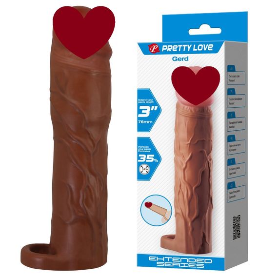 Удлиняющая насадка презерватив Pretty Love - Gerd 3" Brown, BI-026258-1 sexstyle