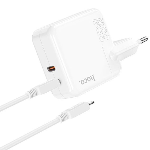 МЗП Hoco C110A PD 35W+QC3.0 (2 Type-C) + Type-C to Lightning White | Зображення 3