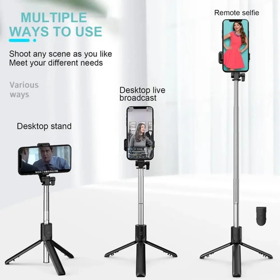 Селфи палка штатив-монопод для телефона с Bluetooth пультом Selfie Stick R1 черный | Зображення 2
