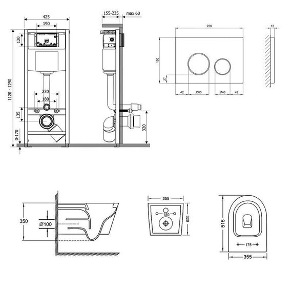 Готове рішення Qtap для ванної кімнати: підвісний унітаз Swan Rimless 520х360х320 + комплект інсталяції Nest 4 в 1 (кругла | Зображення 1