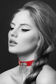 Чокер з кільцем для повідця Bijoux Pour Toi - FETISH Red, екошкіра sexstyle