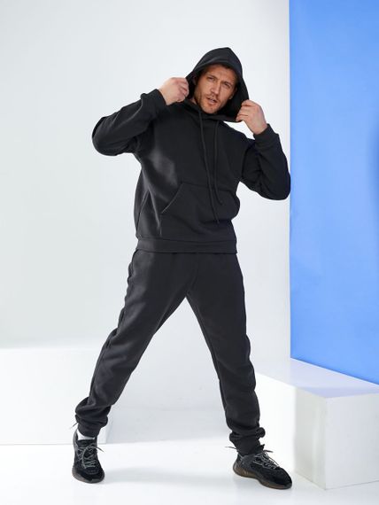 Мужской теплый спортивный костюм на флисе двойка KI503 цвет черный, размер 50/52 | Зображення 3