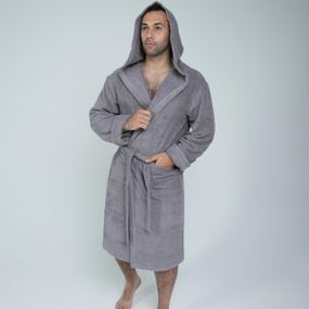 Мужской махровый халат с капюшоном «Lelit», Махра, Серый, размер S-M и L-XL.