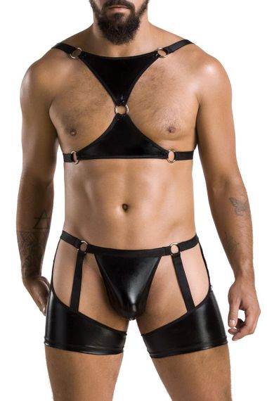 Комплект еротичної чоловічої білизни Passion 047 SET JOHN S/M Black, труси, портупея sexstyle