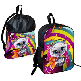 Школьный рюкзак детский с котенком + Сумка для обуви спортивной формы рюкзак-мешок  для мальчика (01705)