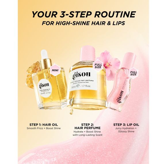 Набір Gisou Honey Gloss Hydrating Trio (hair oil, hair parfume, lip oil watermelon) | Зображення 1