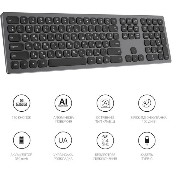 Клавіатура OfficePro SK1550 Wireless Black (SK1550B) | Зображення 9