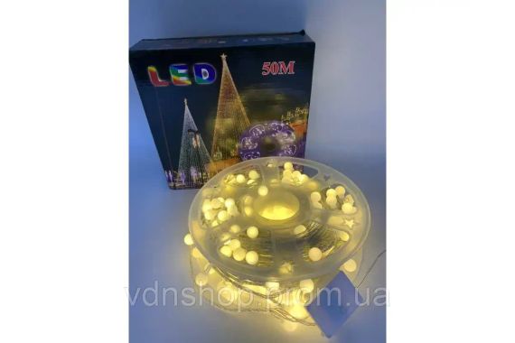 Гирлянда на катушке, от сети, Buble  50м, 8 режимов, теплый белый/ Светодиодная гирлянда на елку