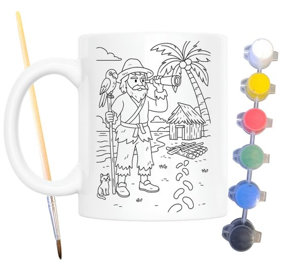 Набор для творчества кружка раскраска Робинзон Крузо (по мотивам книги Даниэля Дефо) 330 мл белая (КР0197) | Зображення 1
