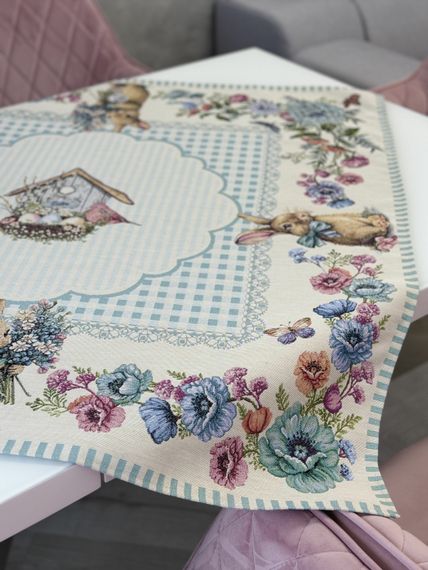 Скатертина гобеленова BLUE BUNNIES Limaso, 97х100, Квадратна, Великодній, Без люрексу, 40% поліестер, 60% бавовна, Гобелен | Зображення 3