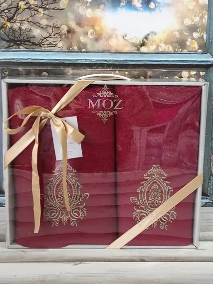 Набор подарочных полотенец Moz 2 в 1 махровые класса люкс красный SL | Зображення 2