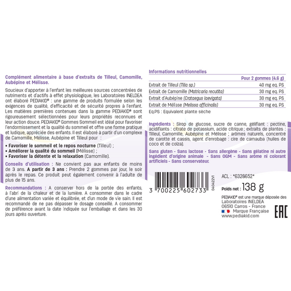 Поліпшення сну для дітей, Gommes Sommeil, Pediakid, 60 жувальних ведмедиків | Зображення 1