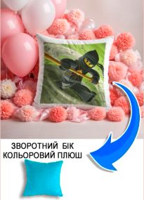 Подушка плюшева Мерч Крафт Дизайн з принтом Ninjago 4 блакитний плюш квадратна 33х33 см