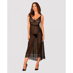 Пеньюар довгий Obsessive Estiqua з відкритою спиною, чорний, M/L sexstyle