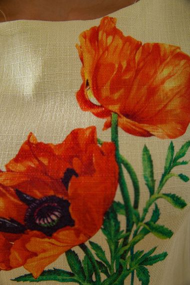 Коротка сукня з льону, з квітами Маки, колір Лимонний, 172R019-1 | Зображення 4