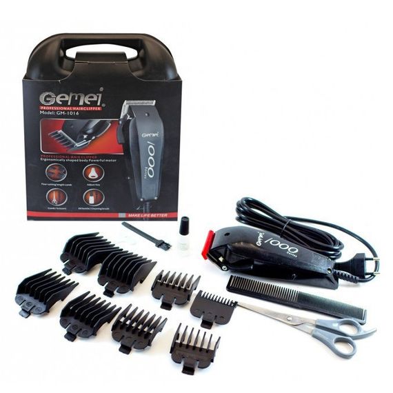 Машинка для стрижки проводная с насадками для волос и бороды Gemei GM-1016 Pro + Ножницы и Расческа