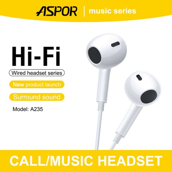 Навушники з мікрофоном Aspor A236 EarPhone Lightning-білий | Зображення 1