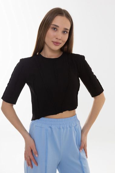 Кроп топ 4Profi  з коротким рукавом зі швами назовні чорний размер S 26141 | Зображення 3