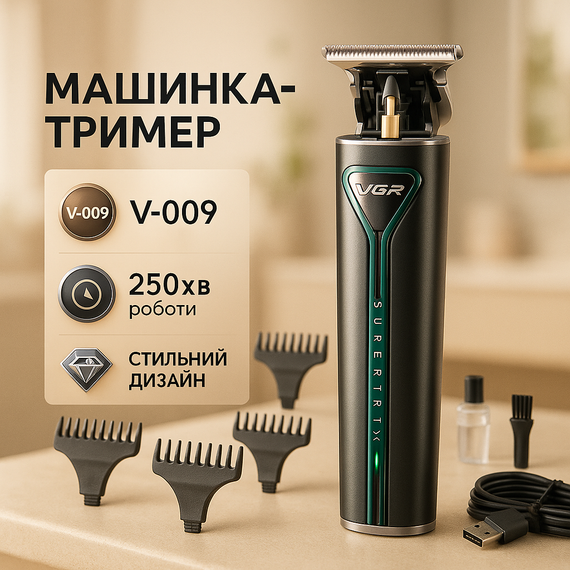 Машинка для стрижки з безліччю насадок VGR V-009, Машинка для стрижки акумуляторна BG-65