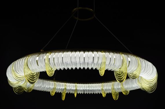 Люстра світлодіодна підвісна LED світильник для квартири на стелю лед 26757 Латунь 30-140х65х65 см. | Зображення 4