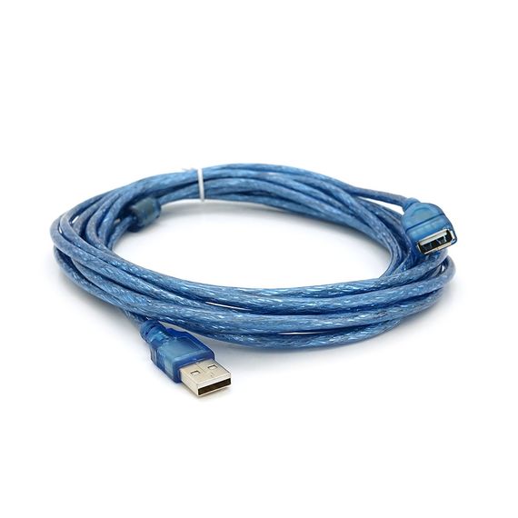 Удлинитель USB 2.0 AM/AF,5.0m,1 феррит,прозрачный синий Q100