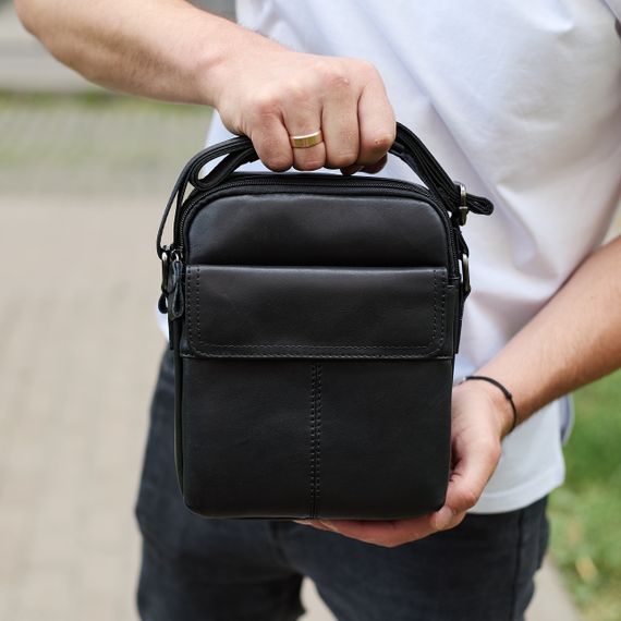 Чоловіча шкіряна сумка, барсетка з натуральної шкіри 24х18х8, сумочка для чоловіків, чорна | Зображення 6