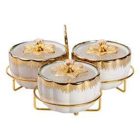 Менажница фарфоровая на металической подставке на 3 секции HP-1208