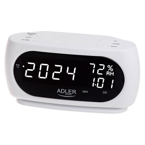 Часы-будильник Adler AD 1186 настольные, электронные, с LED-дисплеем, термометр, гигрометр, белые | Зображення 1