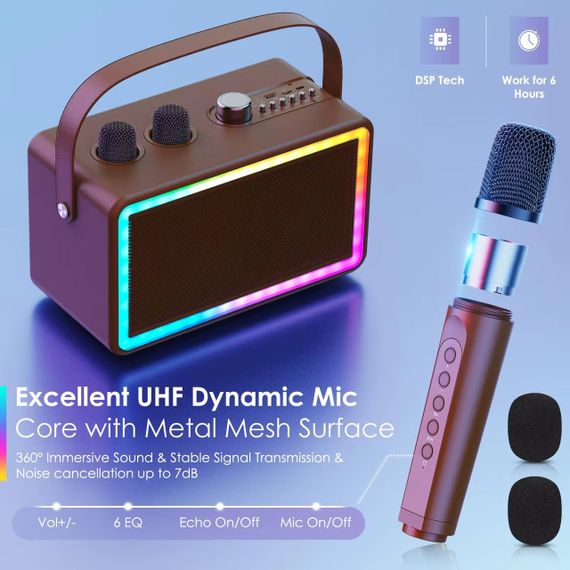 Беспроводная Портативная Караоке-система SDRD SP500 на Два Микрофона Bluetooth Колонка с LED-подсветкой, 3D-звуком и Эхо-эффектом | Зображення 3