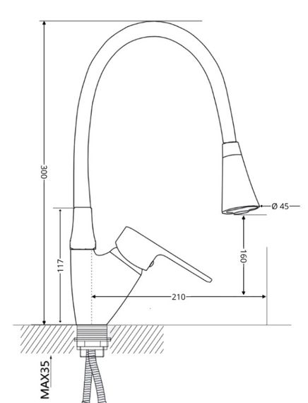 Змішувач для кухні Lidz Tani 008F3 з гнучким виливом (k40) Black / Chrome LDTAN008F3BCR39484 | Зображення 1