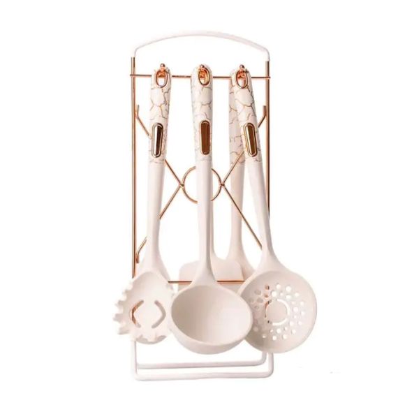 Набір кухонного приладдя на підставці 6 штук кухонні аксесуари Чорний під мармур YRUR5 | Зображення 2