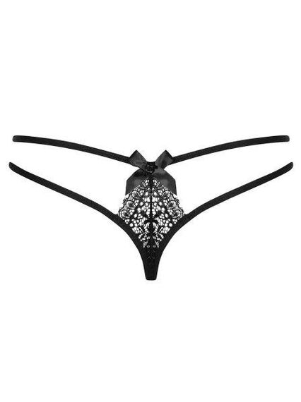 Стринги кружевные Obsessive с атласным бантиком сзади, черный S/M sexstyle | Зображення 5