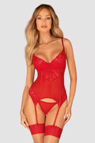 Корсет и стринги Obsessive Ingridia corset Красный M/L