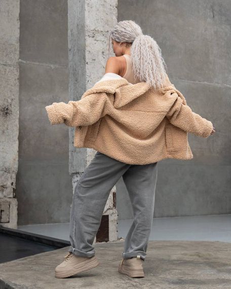 Женская короткая куртка мех Тедди, MN0002  цвет бежевый  размер М | Зображення 6