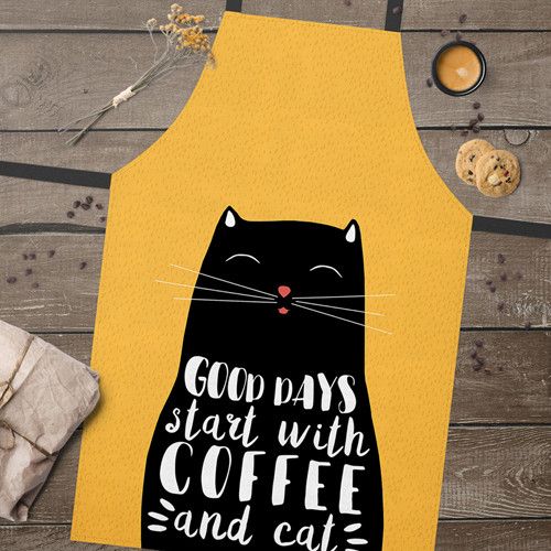 Фартук полноцветный Сolorful Good days start with coffee and cat | Зображення 1