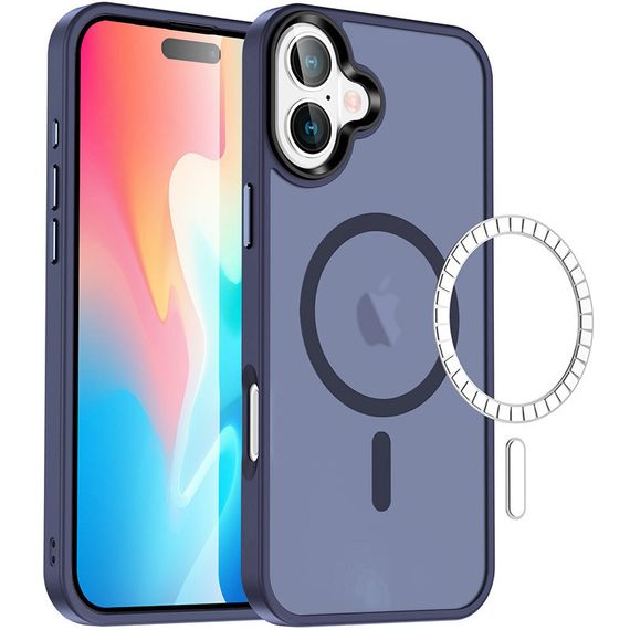 TPU+PC чохол Metal Buttons with MagSafe Colorful для Apple iPhone 16 (6.1") Синій / Navy Blue